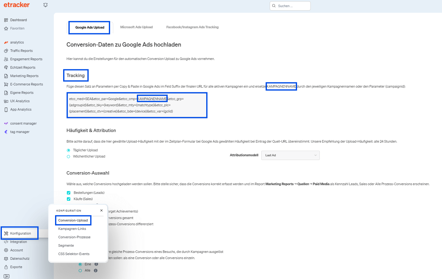 OMT Tool Testbericht eTracker Upload