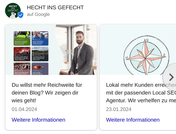 Beiträge werden im Google Business Profil angezeigt und sorgen zusätzlich für Klicks auf die eigene Website.