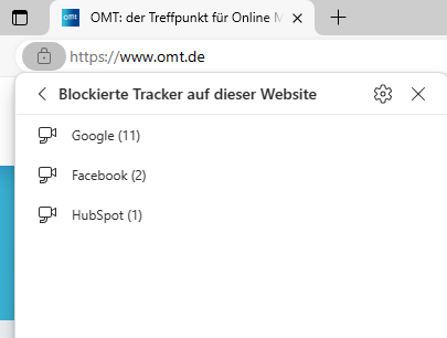 Blockierte Tracker  in Microsoft Edge