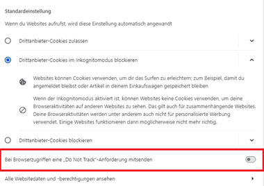 Do Not Track Anweisung in Google Chrome