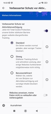 ETP Einstellungen auf Mobilgeräten