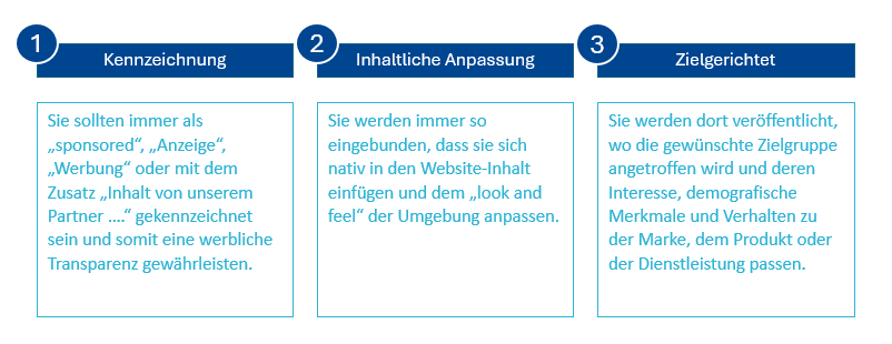 Abb. 1 In der Übersicht sind die charakteristischen Merkmale von Sponsored Posts dargestellt (Copyright der Abbildung: puls digital marketing GmbH)