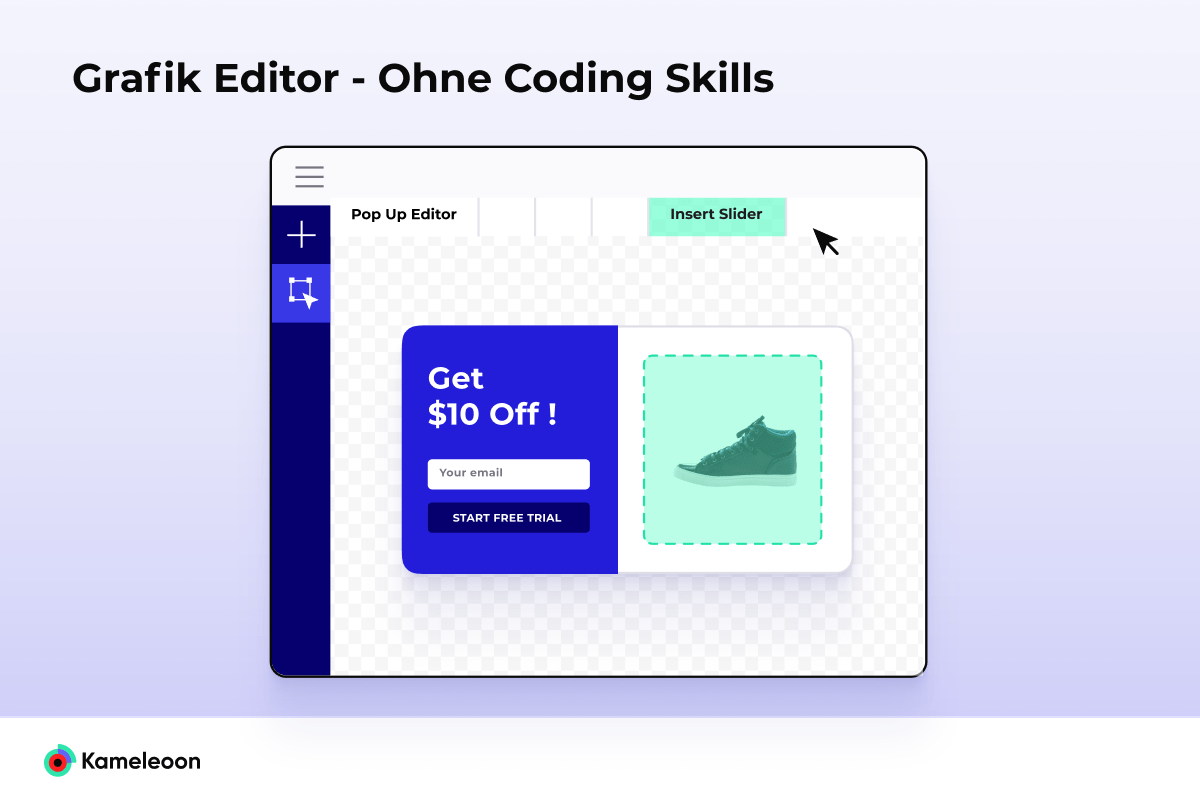 Vereinfachte Darstellung des Graﬁk Editors von Kameleoon, welcher ohne Coding Skills funktioniert