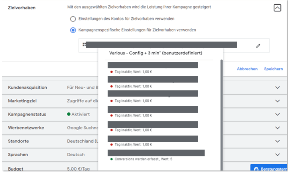 Google Ads Audit Zielvorhaben