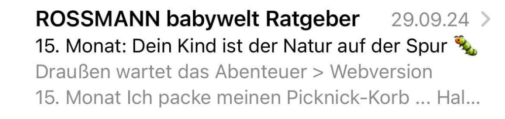 Betreffzeile von Rossmann babywelt Ratgeber