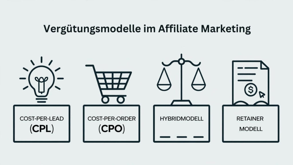 Vergütungsmodelle im Affiliate Marketing: CPL, CPO, Hybrid, Retainer).