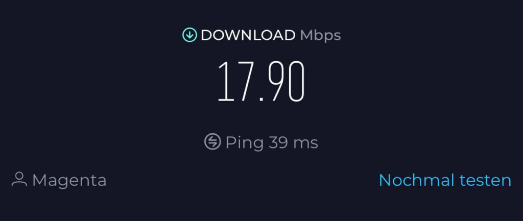 Speedtest-Ergebnis von Test mit iPhone 15 Pro Max.